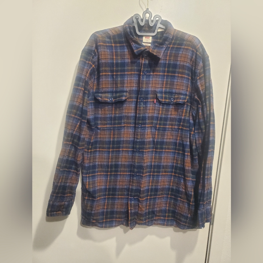 Men's Levi Relaxed Fit Plaid Button-Up Shirt XL